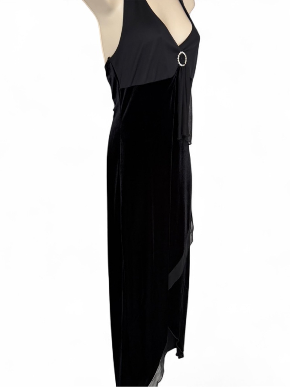 Vintage 90s Ruby Rox Black Velvet Halter Gown, Women's Size M - Picture 7 of 13